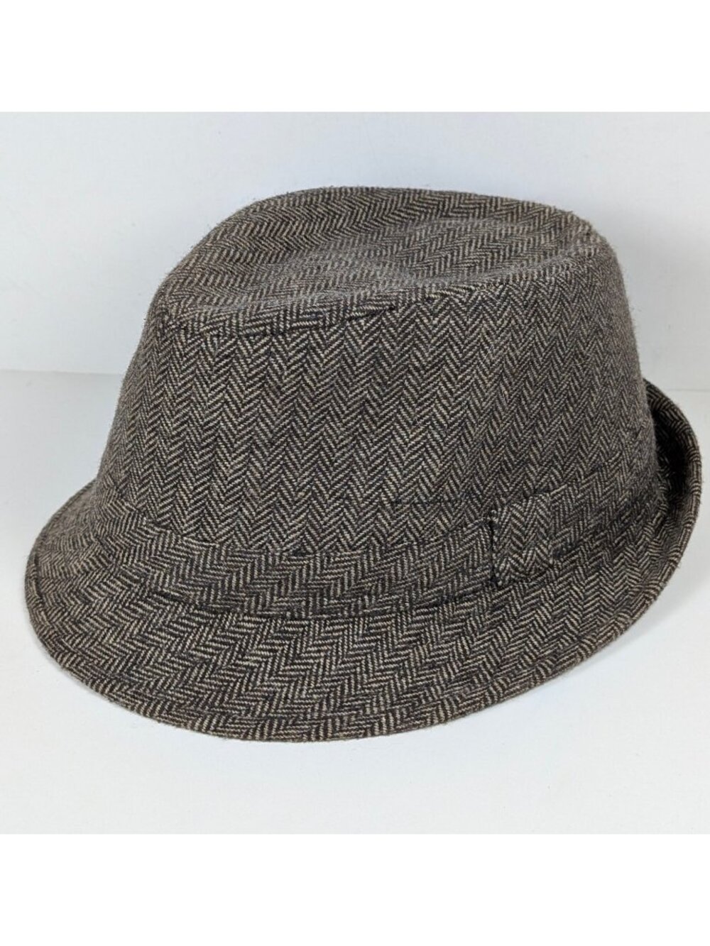 VURT Vintage Mens Brown Black Herringbone Trilby Fedora Hat Tweed Driving Cap OS